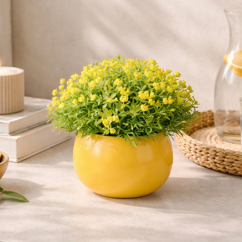 Bloomvera Artificial Rose Flower Plant With Pot (Yellow) - 14CM
