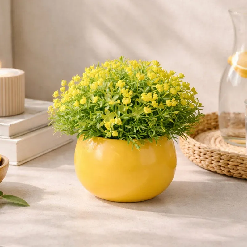 Bloomvera Artificial Rose Flower Plant With Pot (Yellow) - 14CM media 1