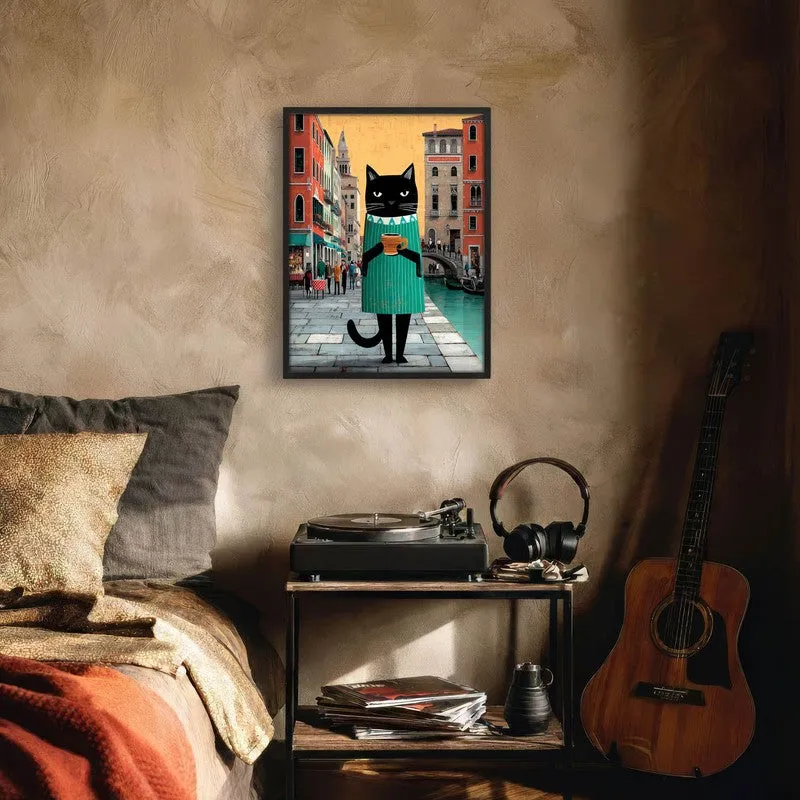 Venice Brew Cat Wall Painting With Frame media 6