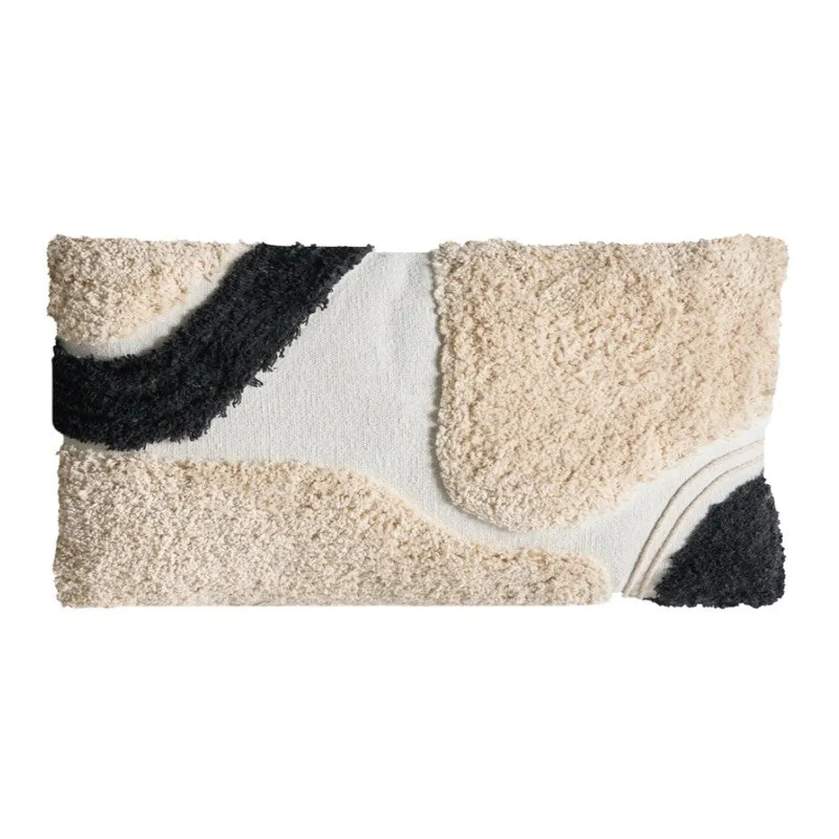 Rectangular tufted cushion cover with cream, white and black abstract design