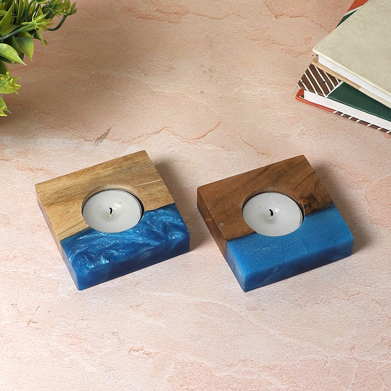 Resin Root Tea Light Holder (Blue) - Set Of Two media 6