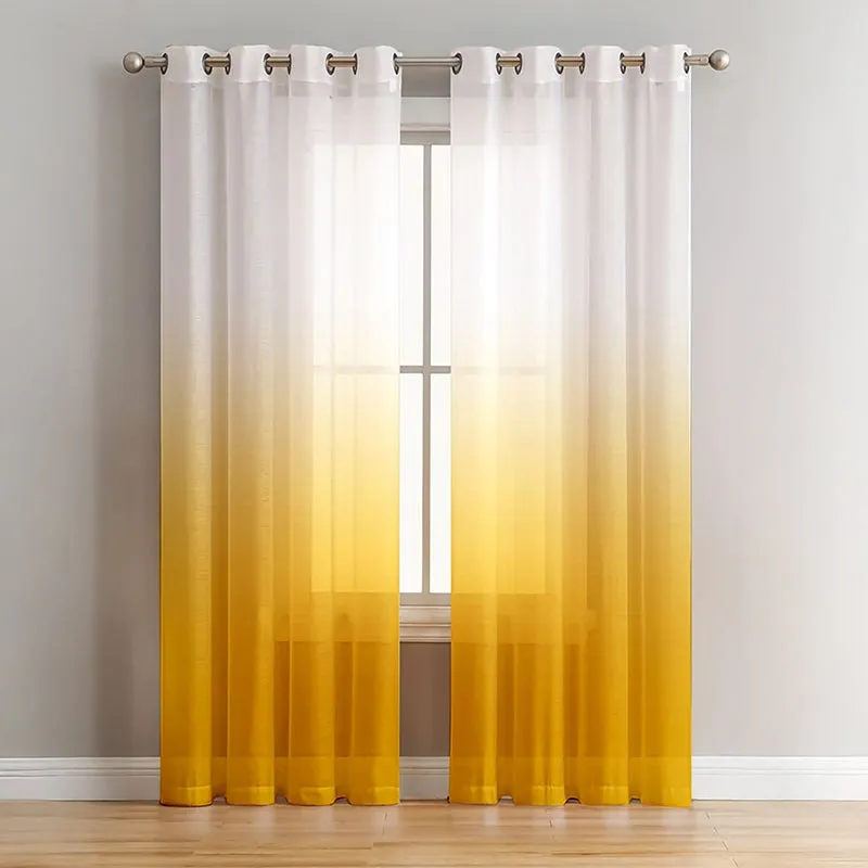 Ombrina Linen Texture Sheer Curtain (Yellow) - Set Of Two media 1
