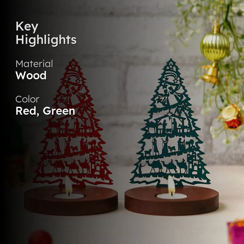 Manger & Tree Wood Christmas Tea Light Holder - Set Of Two media 2