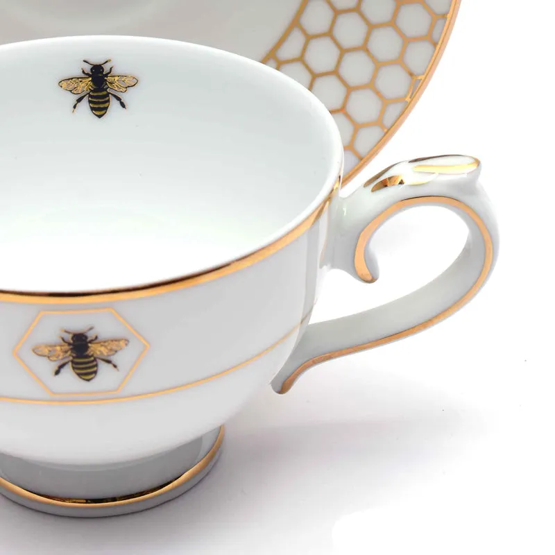Gilded Bee 24k Gold Brushed Porcelain Tea Cup & Saucer (300 mL) - Set of Six media 5