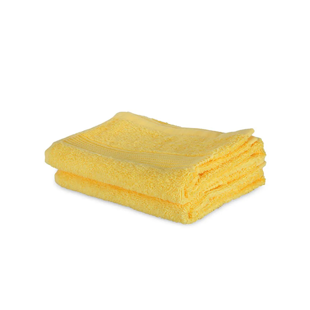 Two folded yellow hand towels on a white background
