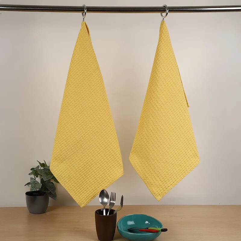 Sunbeam Cotton Kitchen Towel (Yellow) - Set Of Two media 1