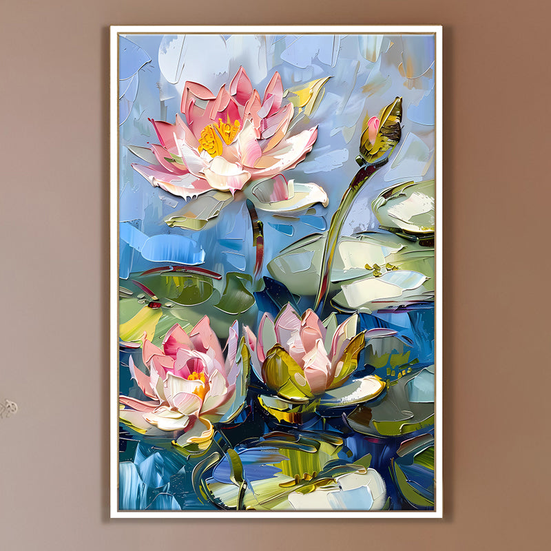 Paintstroked Lotus Canvas Wall Art With Frame media 5