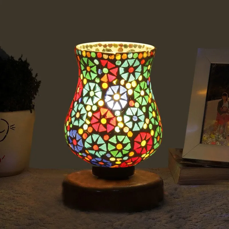 Aureline Mosaic Glass Table Lamp With Wooden Base - Multicolor media 1