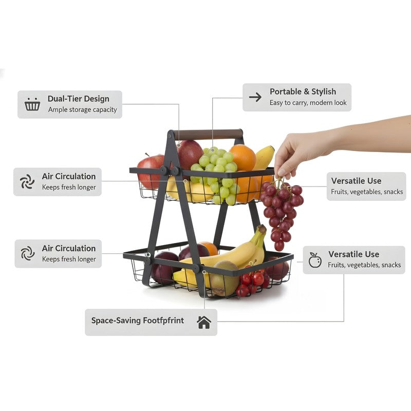 LuxeTier Fruit Basket - Black media 7