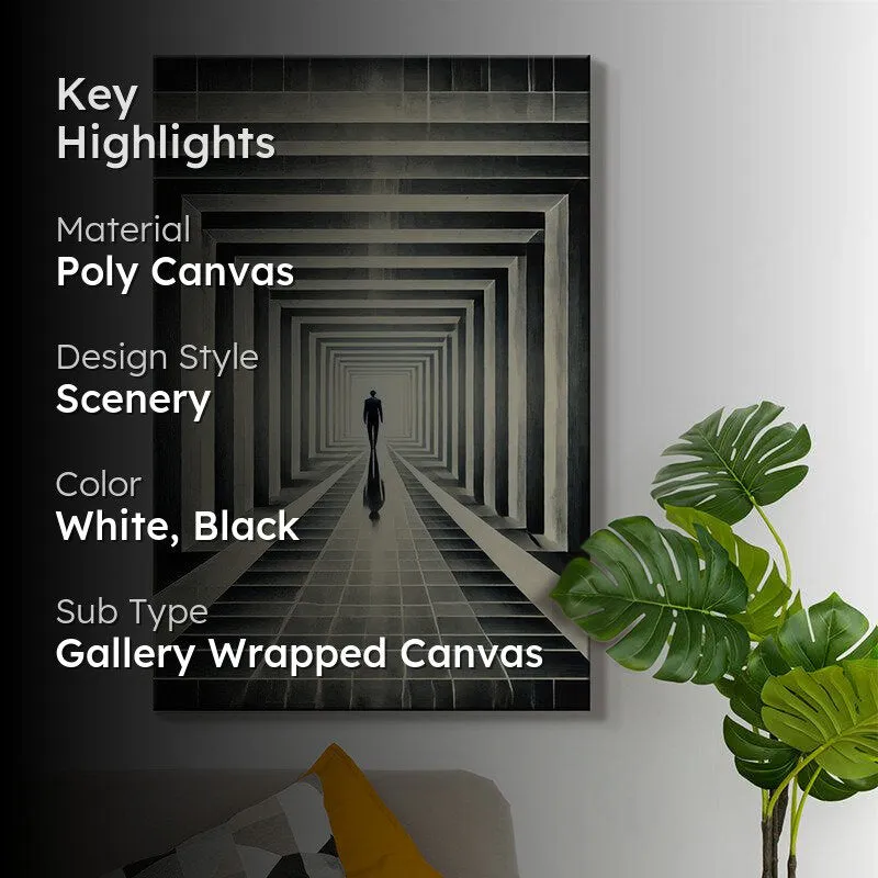 Black and white geometric tunnel canvas with highlight text overlay