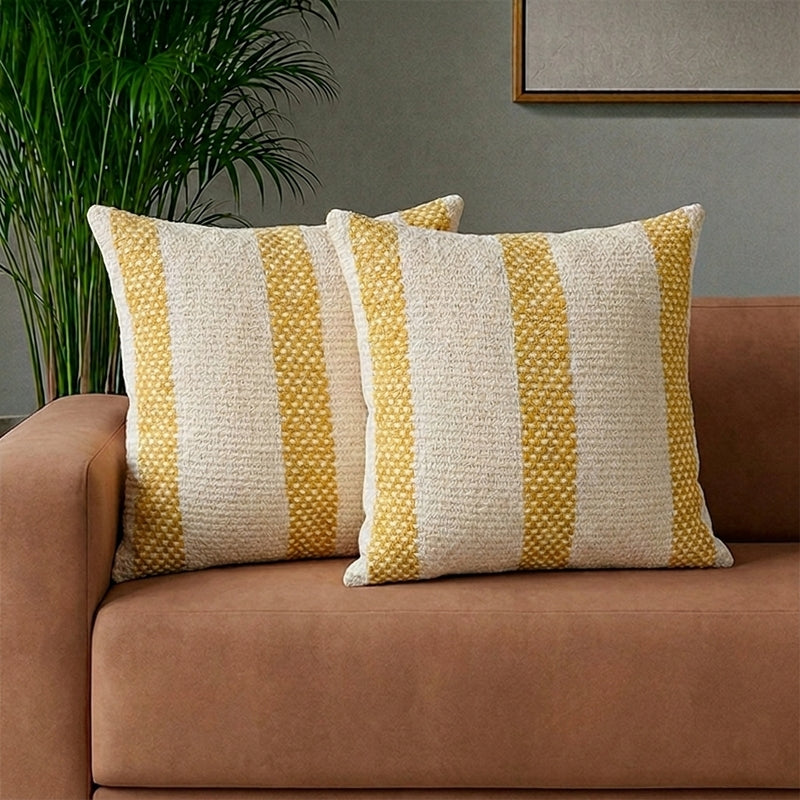Shivalik Cushion Cover (Yellow) - Set Of Two - 16 x 16 Inches