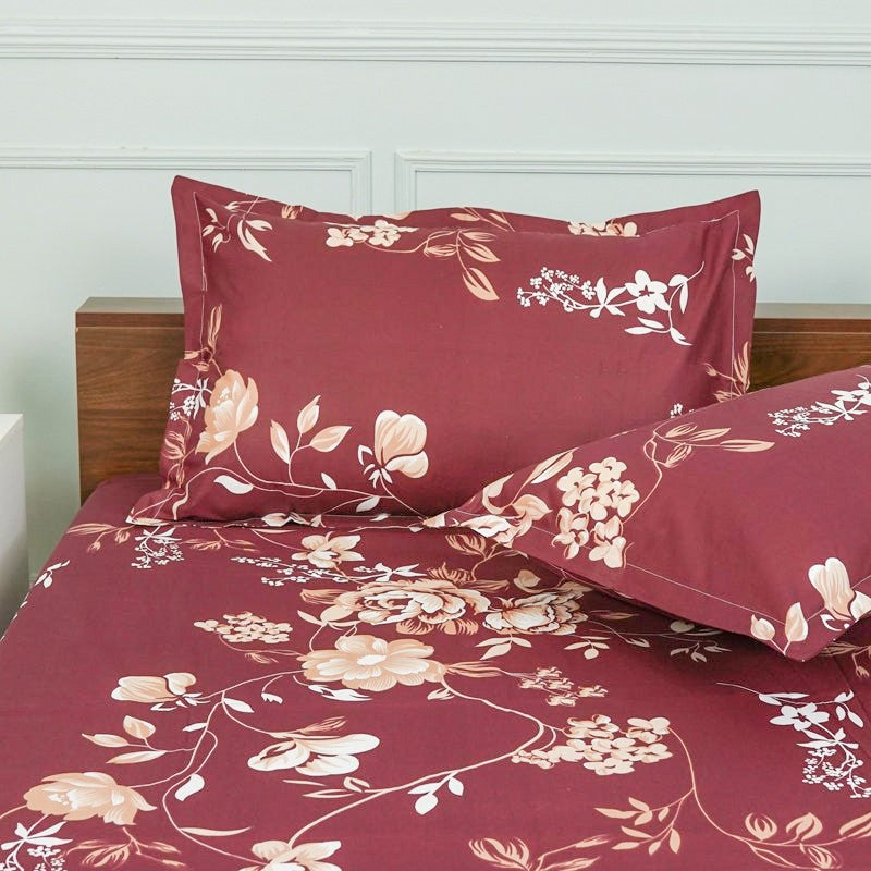 Layla Floral Neon Print Cotton Bedsheet (Maroon) - 144 TC media 4