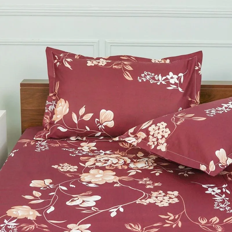 Layla Floral Neon Print Cotton Bedsheet (Maroon) - 144 TC media 4