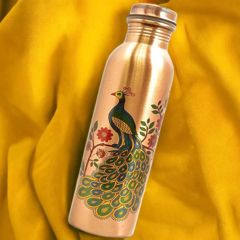 Ashya Mayoora Copper Water Bottle With Glasses media 1