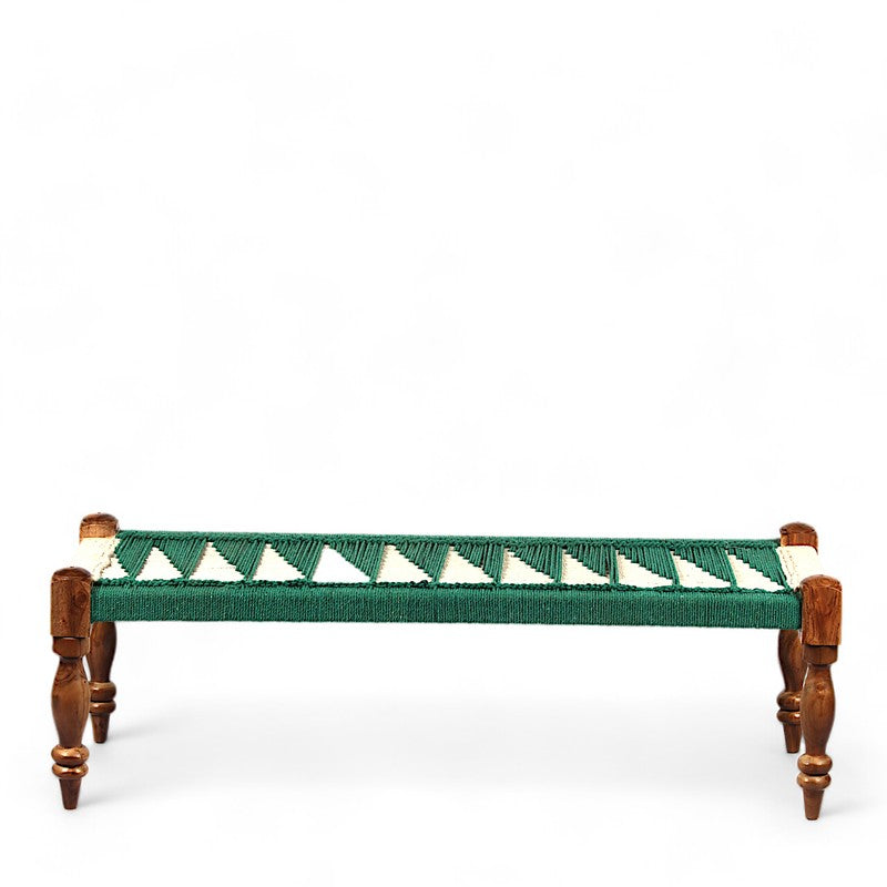Brevon Sheesham Wooden Bench - Green,White media 3
