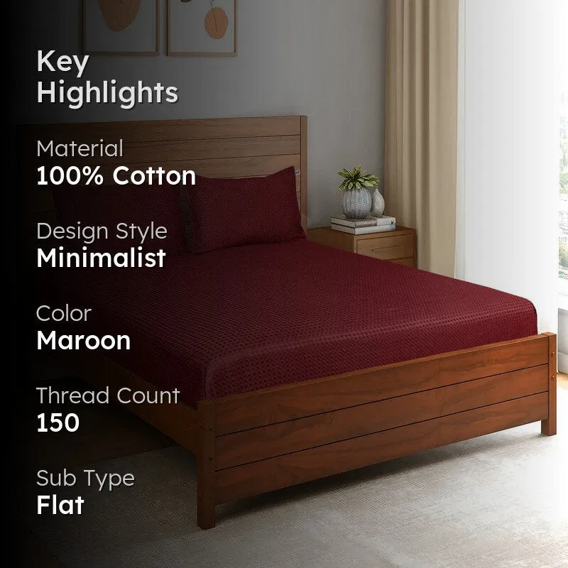 PlainLux Cotton Bedsheet (Maroon) - 150 TC media 2