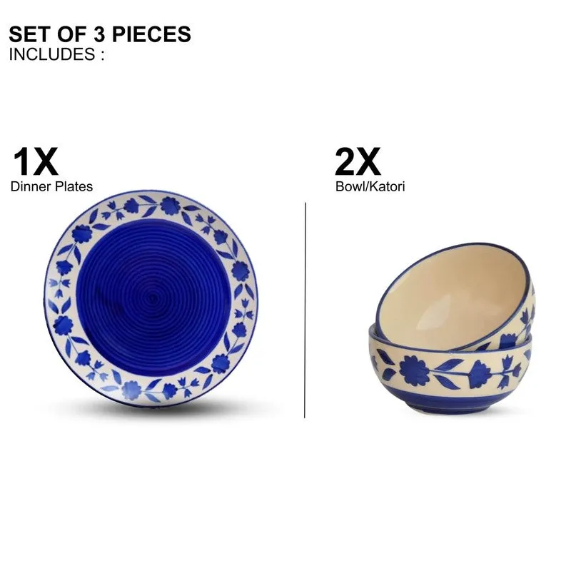 Clayora Quiva Ceramic Dining Set (Blue) - Three Piece Set media 5