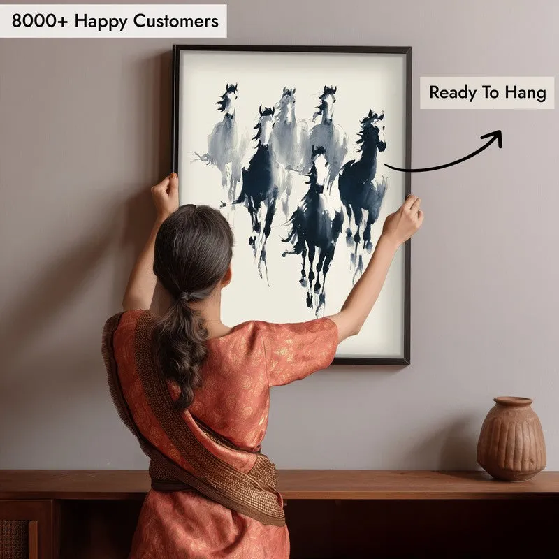 Rustic Horse Family Wall Painting With Black Frame media 8