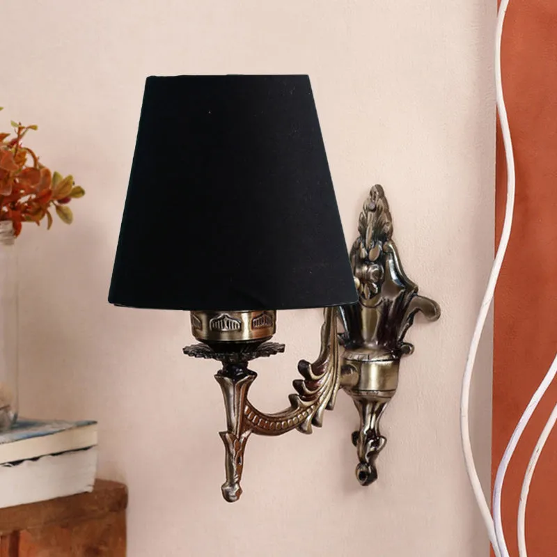 Vintage Conical Fabric & Metal Wall Lamp - Black media 3
