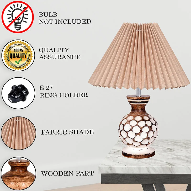 French Pleat Bubble Wooden Table Lamp - Beige,Brown,White media 4