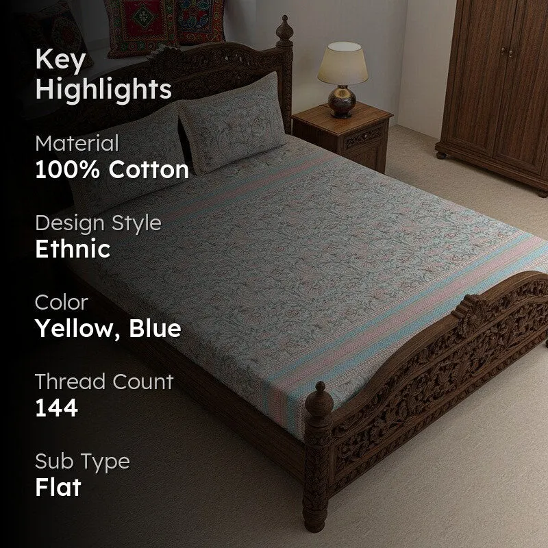 Saagara Floral Cotton Bedsheet (Multicolor) - 144 TC media 2