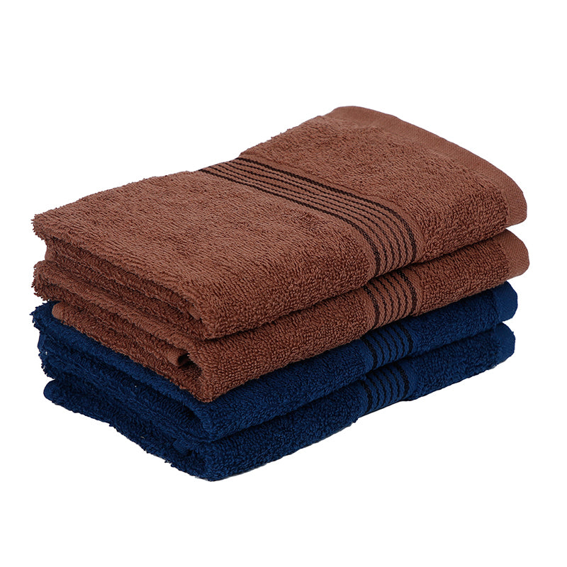 Pluma Cotton Hand & Face Towel (Brown & Navy Blue) - Set Of Four media 5