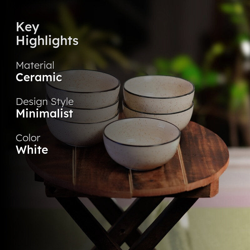Swaad Katori Ceramic Snack Bowls (White, 120 mL Each) - Set Of Six media 2