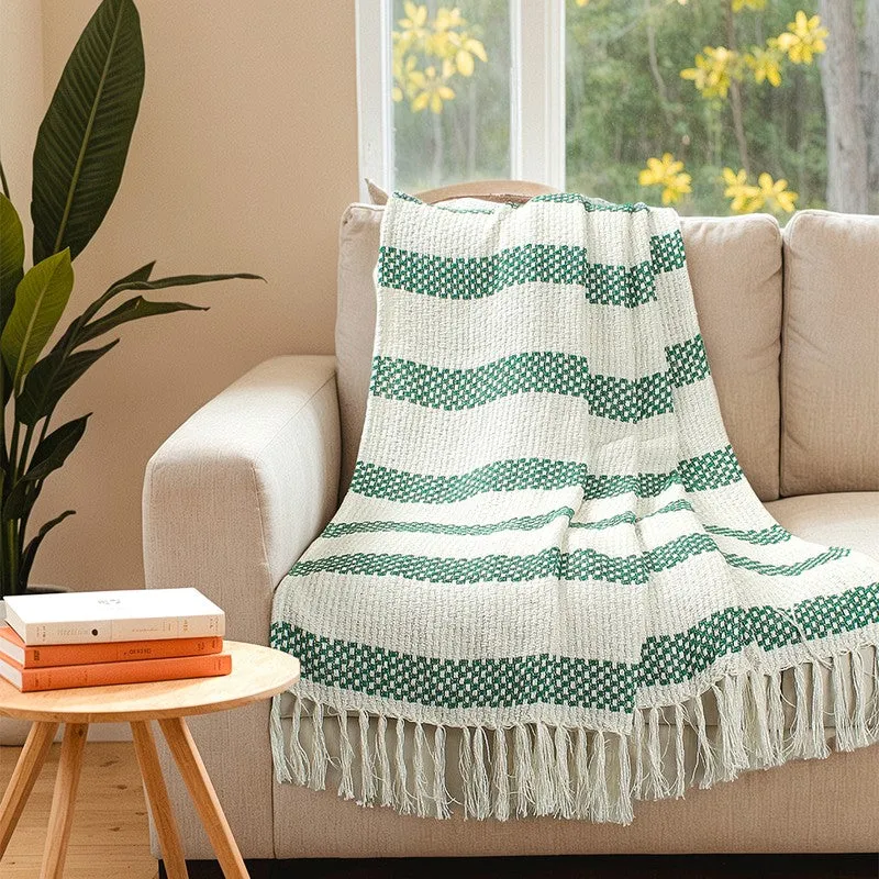 Rustic Fringed Edge Throw - Green media 1