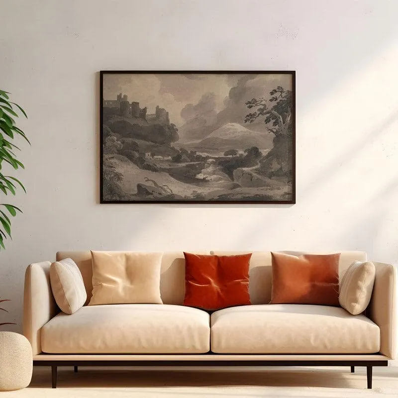 Mountain Landscape With Castle Ruins By John Varley - Black Frame Canvas Wall Painting - Black Frame media 4
