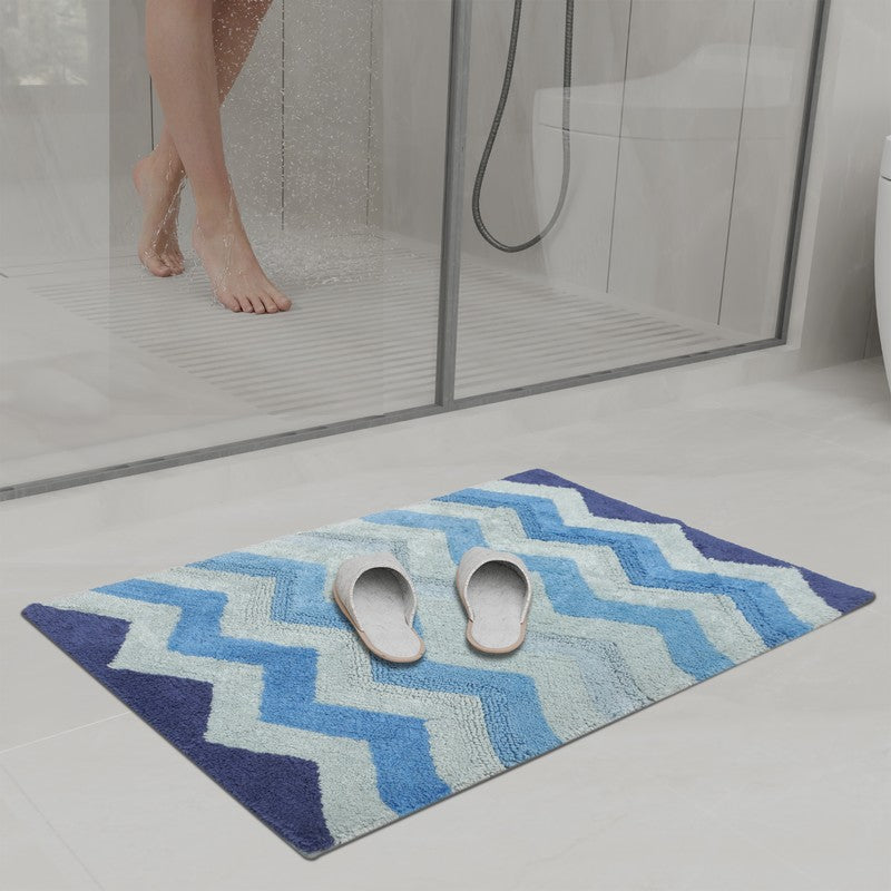 Steplyn Chevron Cotton Bath Mat - Blue media 3
