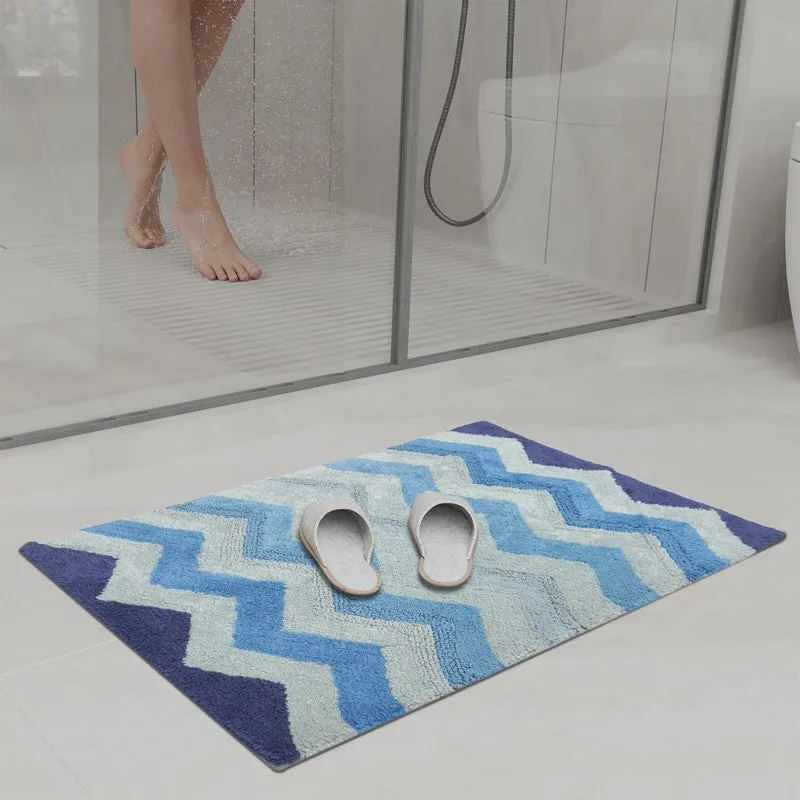 Steplyn Chevron Cotton Bath Mat - Blue media 3