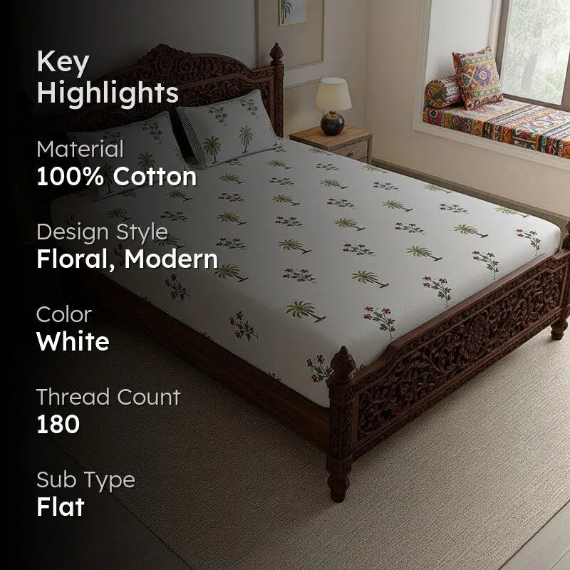 Haveli Cotton Bedsheet (White, Red) - 180 TC media 2
