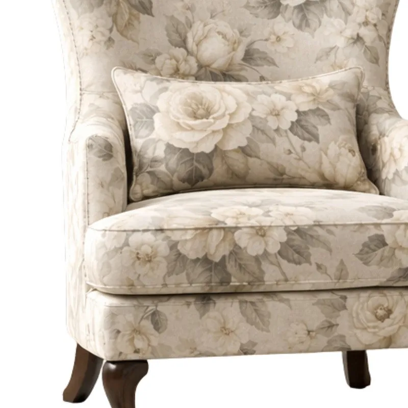 Willow Teak Wood & Velvet Garden Floral Lounge Chair media 5