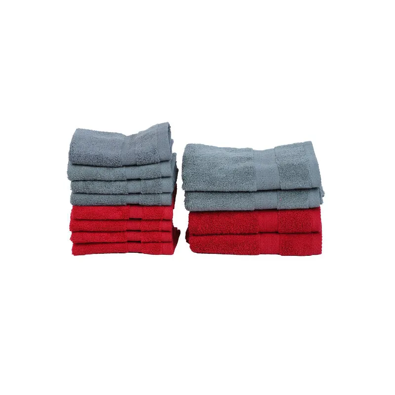 Miorah Hand & Face Towel Combo (Red & Grey) - Set Of Twelve media 4
