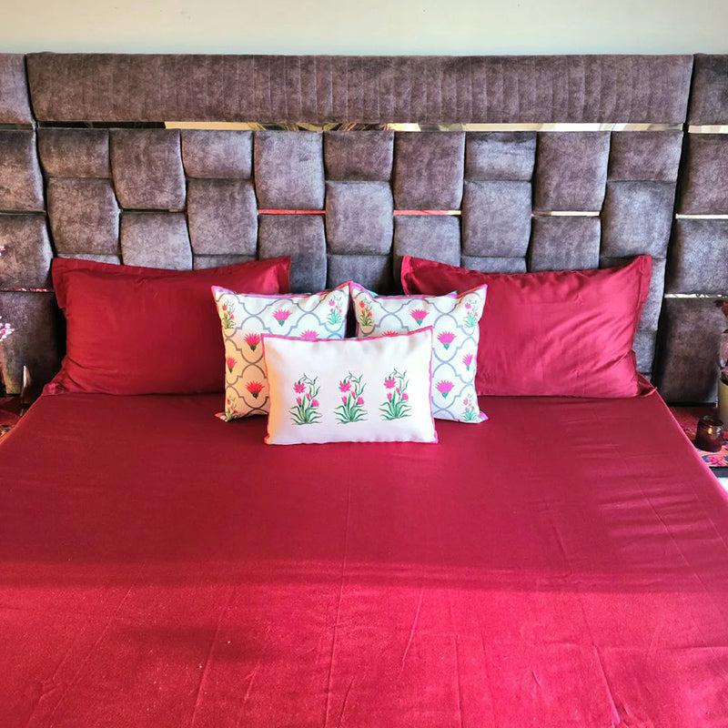 Caressence Solid Cotton Bedsheet (Red) - 300 TC media 6