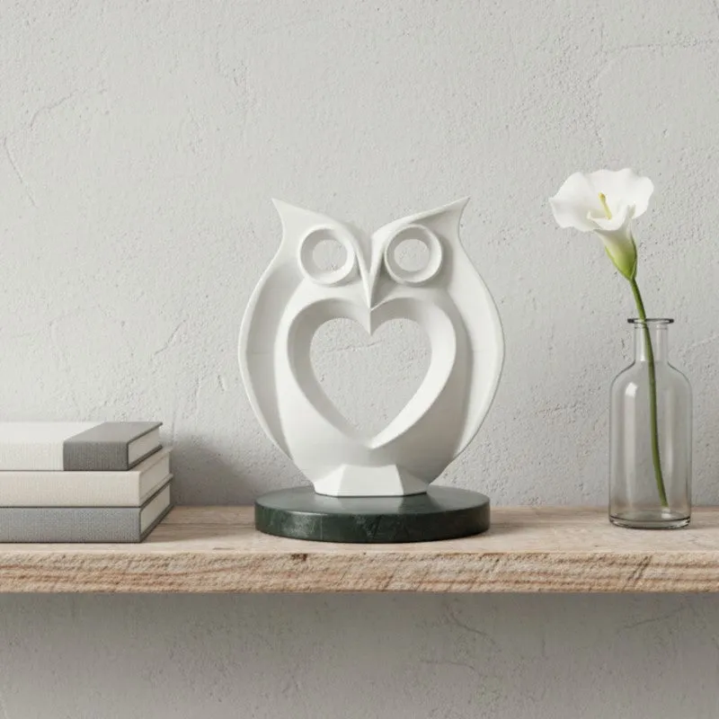 Heart Owl Resin Showpiece - White media 1