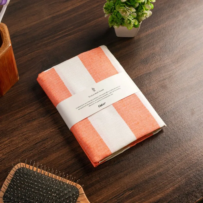 Swaddlix Striped White & Orange Bamboo Bath Towel media 3