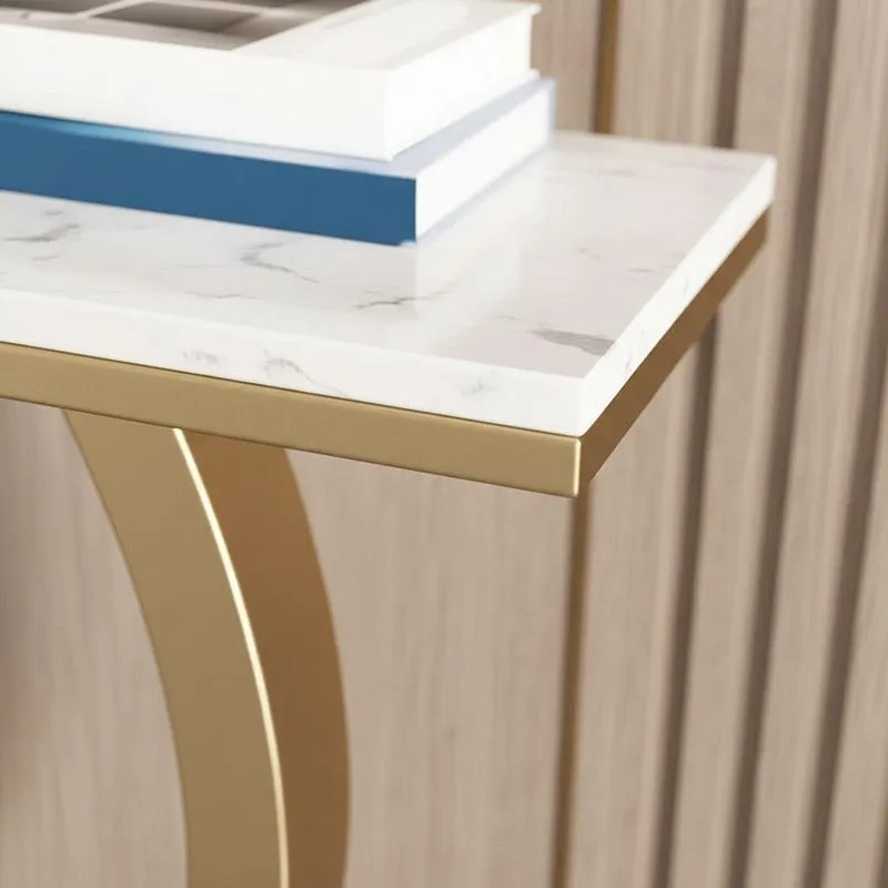 Contemporary Metal Console Table with Marble Top (Gold) - Large media 3