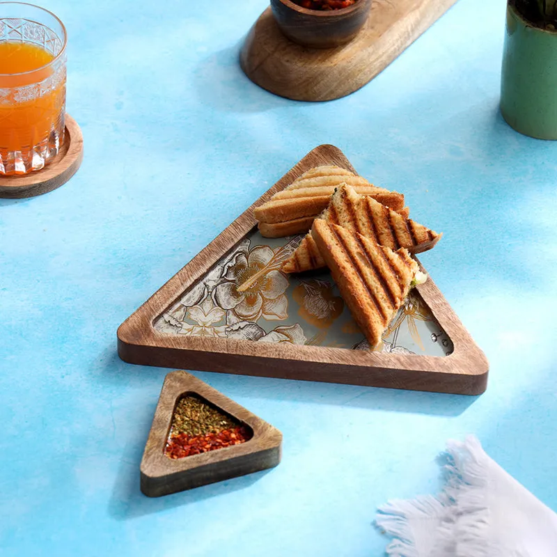 Verrosa Triangular Chip & Dip Mango Wood Platter - Set of Two media 1