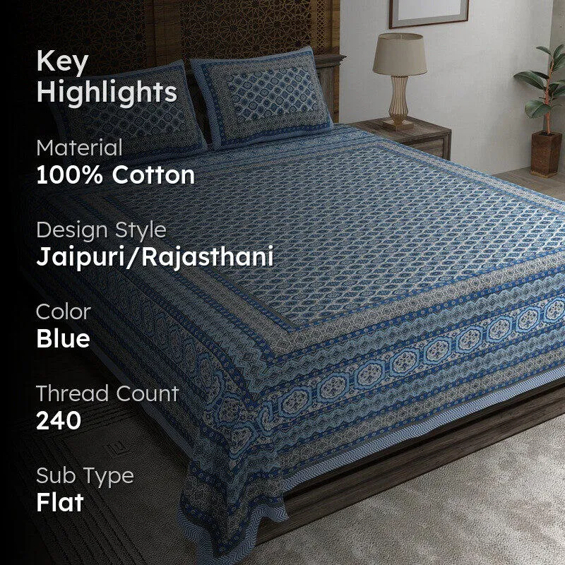 Auraar Cotton Bedsheet (Blue) - 240 TC media 2