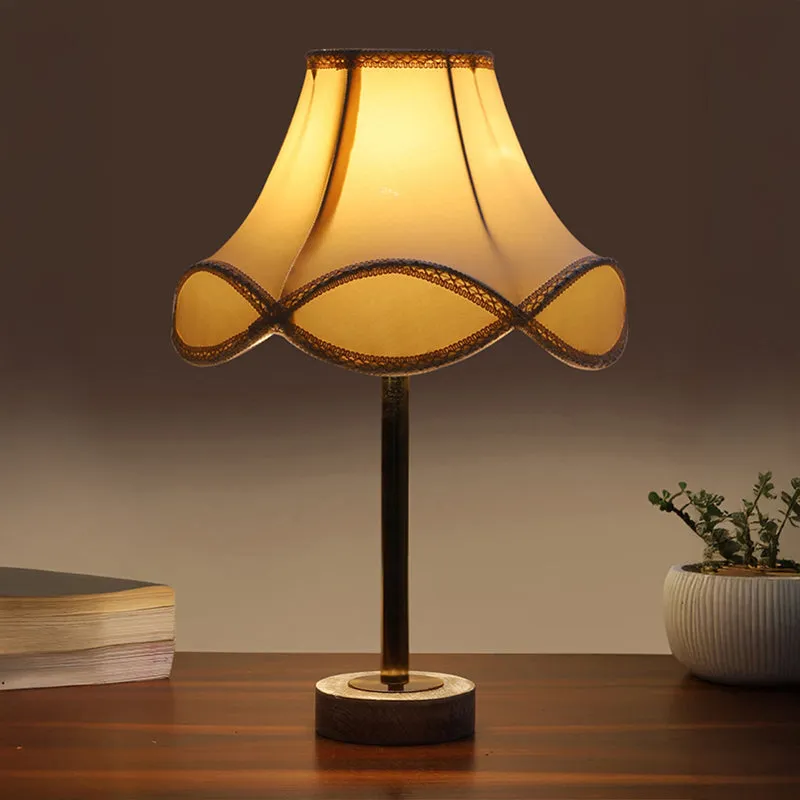 Valencia Arc Rodin Wooden Table Lamp - OffWhite,Gold,White media 1
