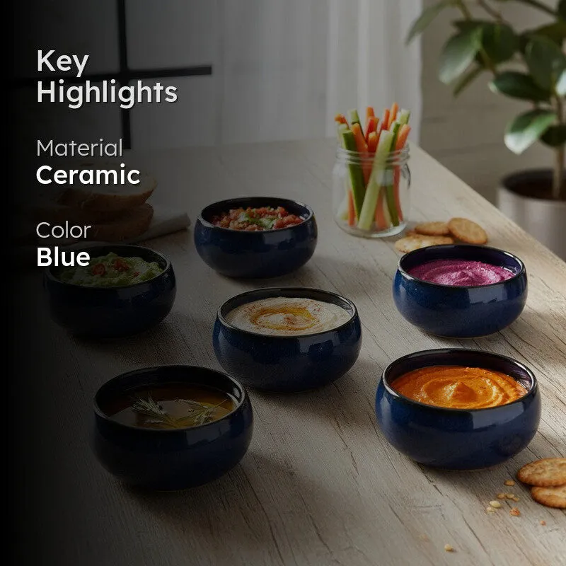 Nocturne Handcrafted Ceramic Dip Bowls (Blue,150 mL) - Set Of Six media 2