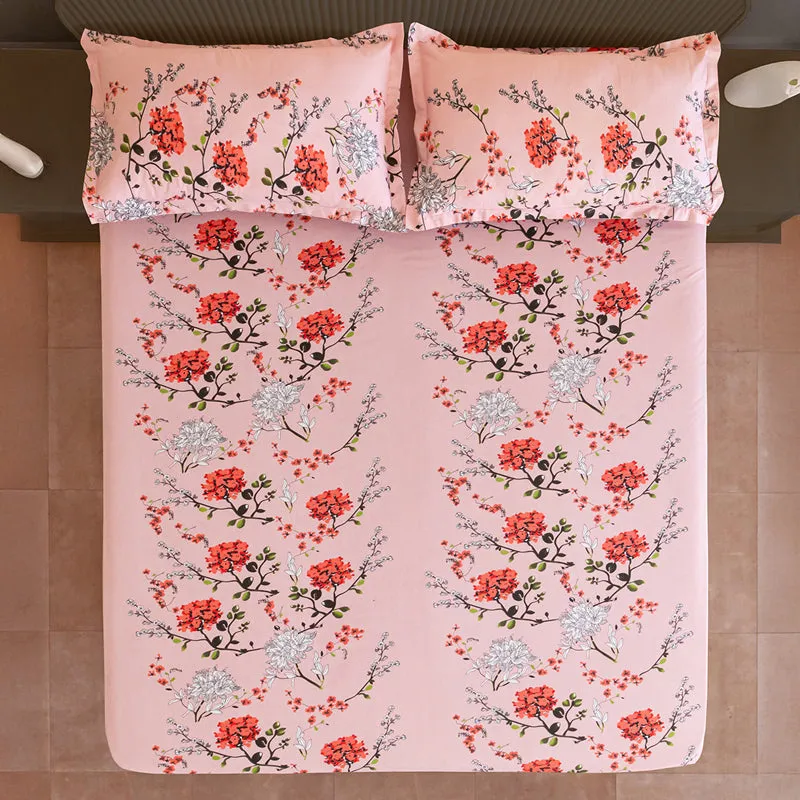 Swayam Light Orange Floral Cotton Bedsheet - 180 TC || Super Soft media 4