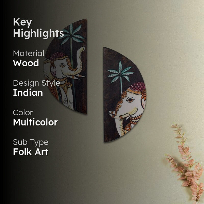 Pichhwai Elephant Wooden Wall Accent - Set Of Two media 2