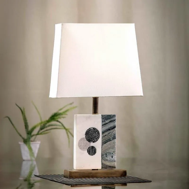 Blaze Printed Fabric Table Lamp With Marble & Brass Base - White media 1