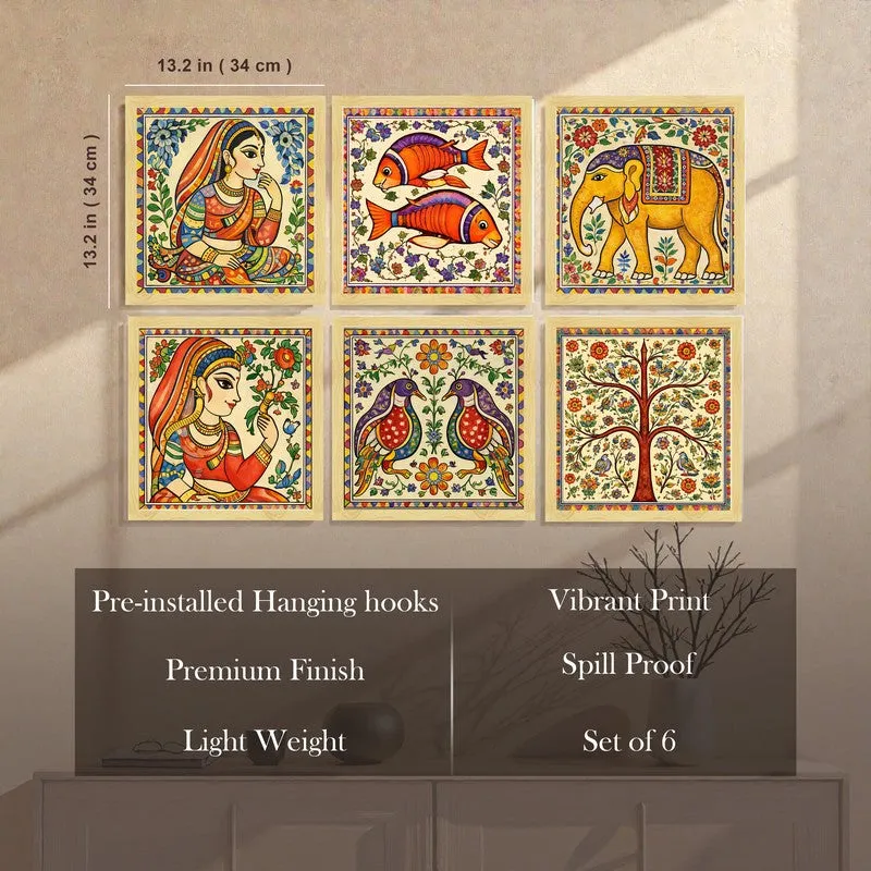 Madhubani Traditional Paper Wall Painting With Frame - Set Of Six media 7