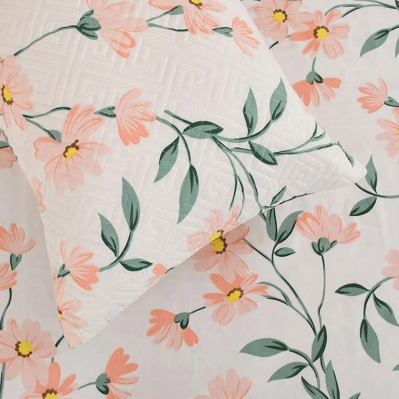 Blush Meadow Floral Quilted Microfiber Bedding Set - Five Piece Set media 4
