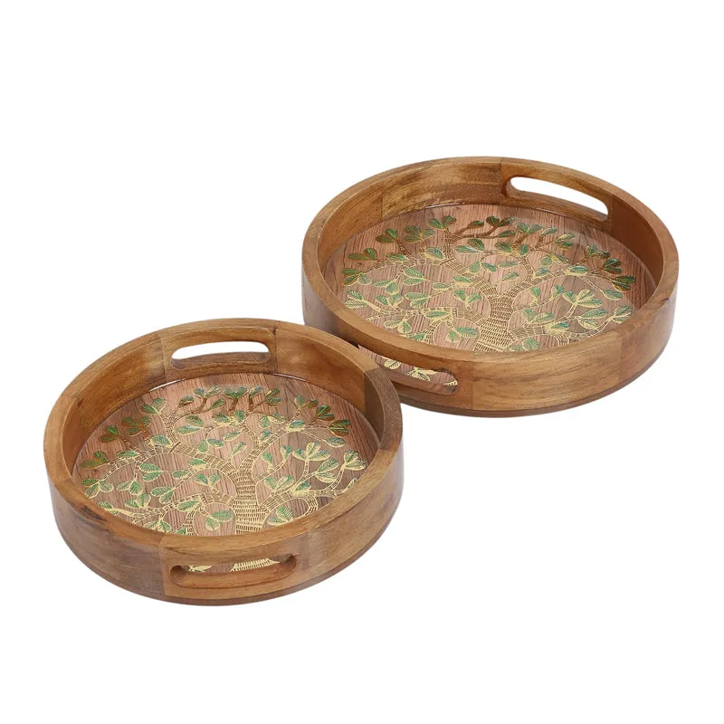 Sona Patta Round Wooden Serving Tray - Set of Two media 3
