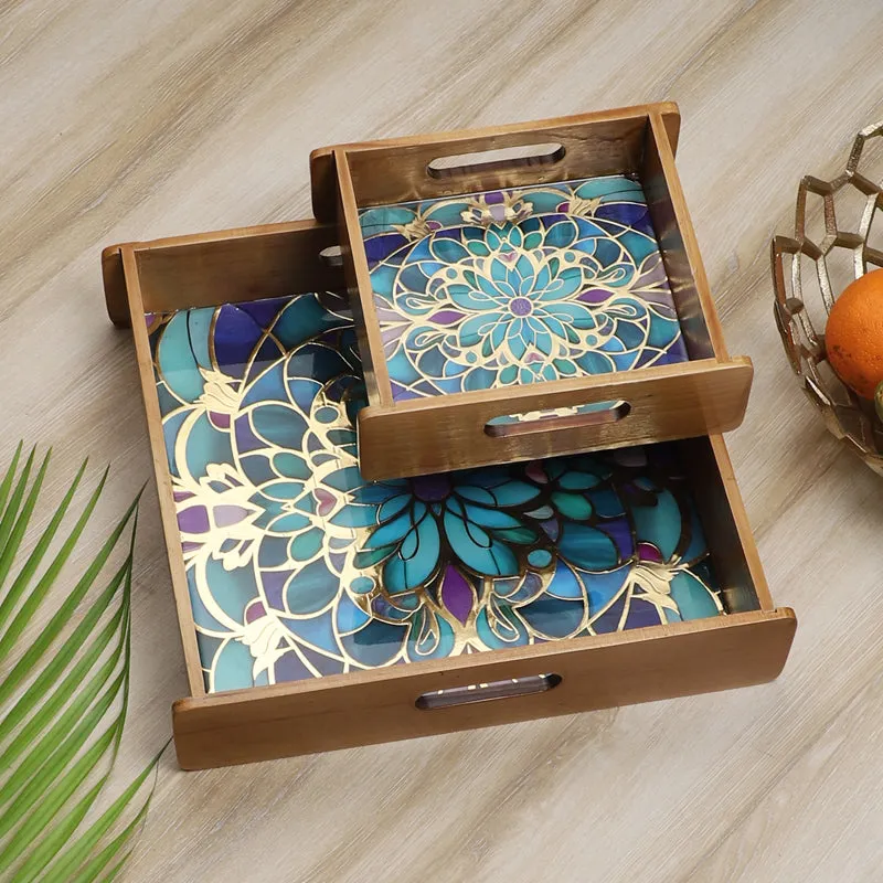 Floral Feast Wooden Serving Tray - Set of Two media 1