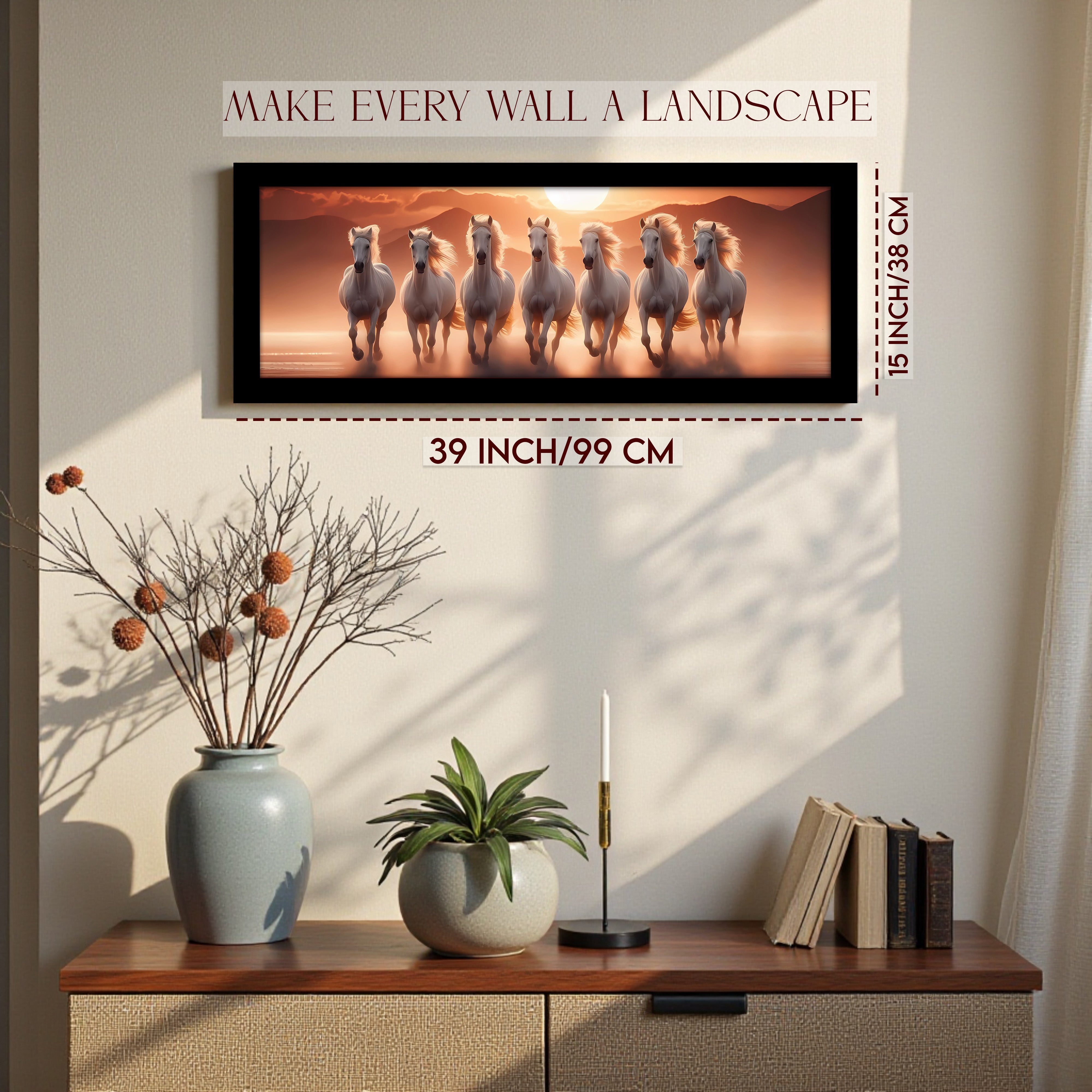 Auron Golden Horizon Horse Wall Painting With Frame media 2